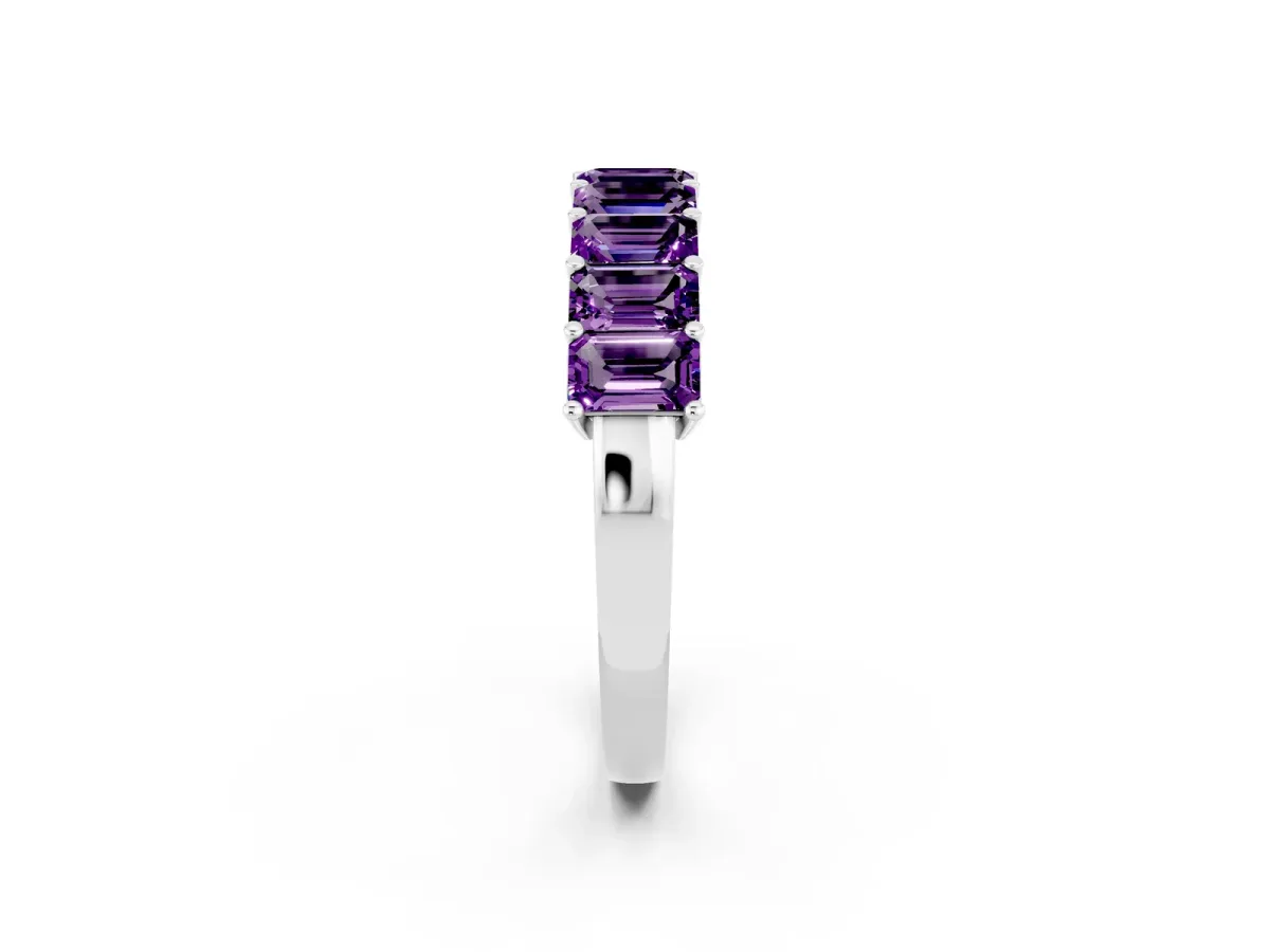 Emerald Cut Amethyst Prong-Set Eternity Band Platinum