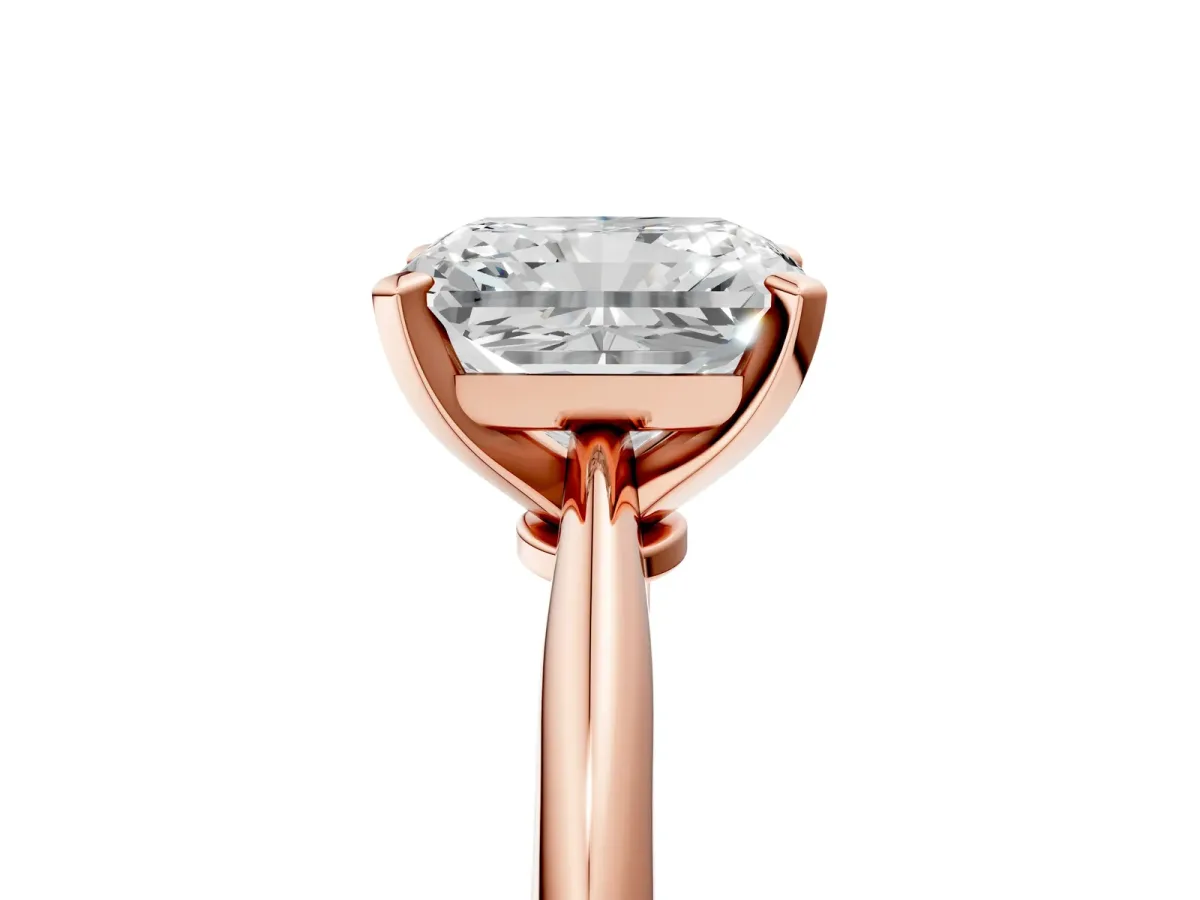 Radiant Cut Diamond Solitaire Engagement Ring with Classic Band and Four-Prong Setting Rose gold