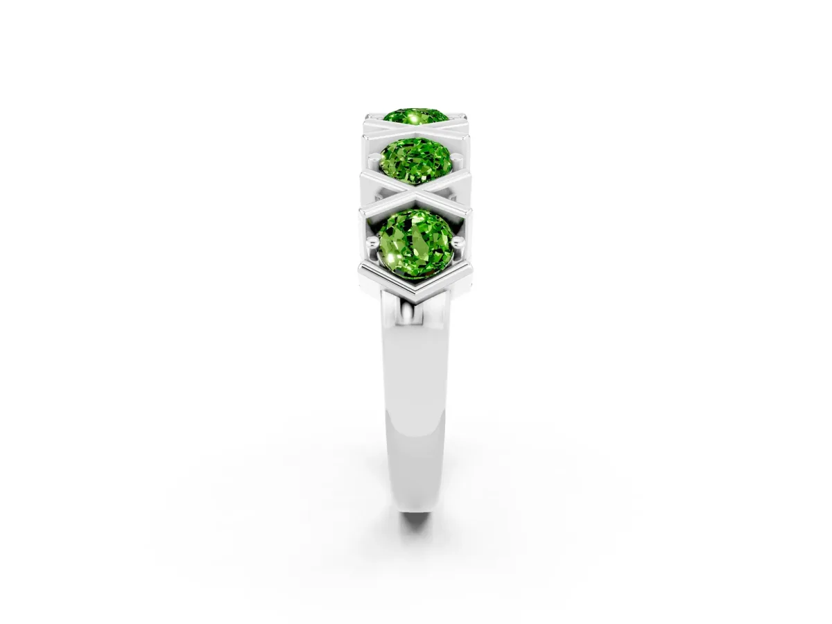 Round Peridot Channel Set Band with X-Prong Detail Platinum
