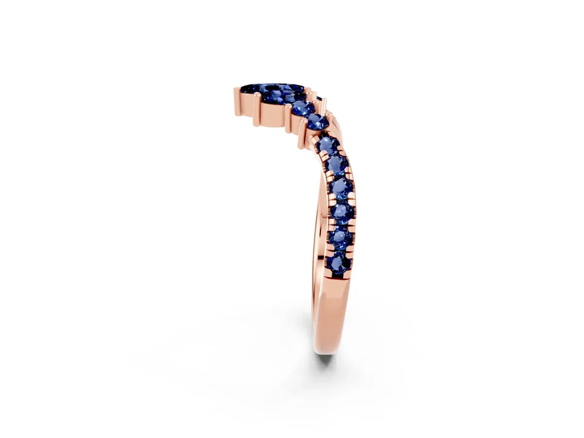 Chevron Marquise and Round Blue Sapphire Open Band with Prong Setting Rose gold