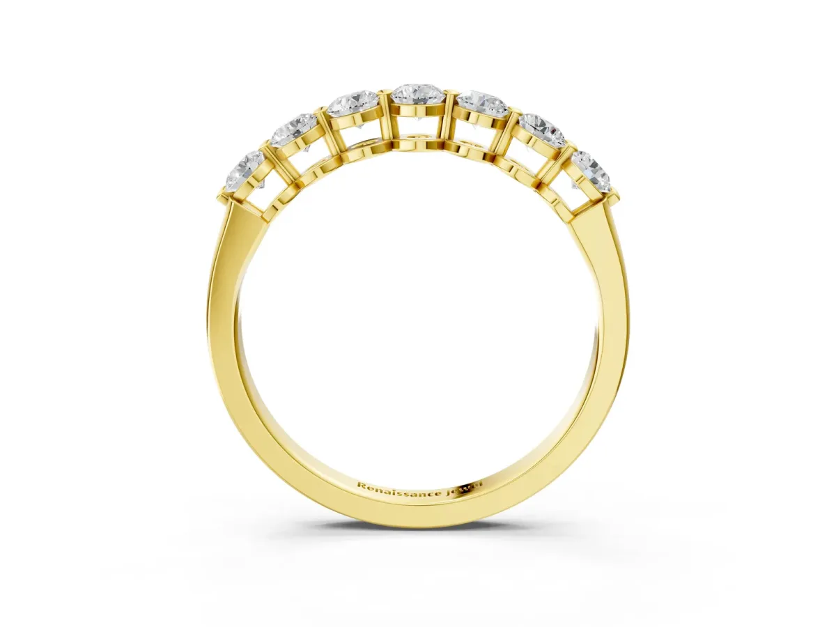 Round Cut Diamond Prong Set Half Eternity Band Yellow gold