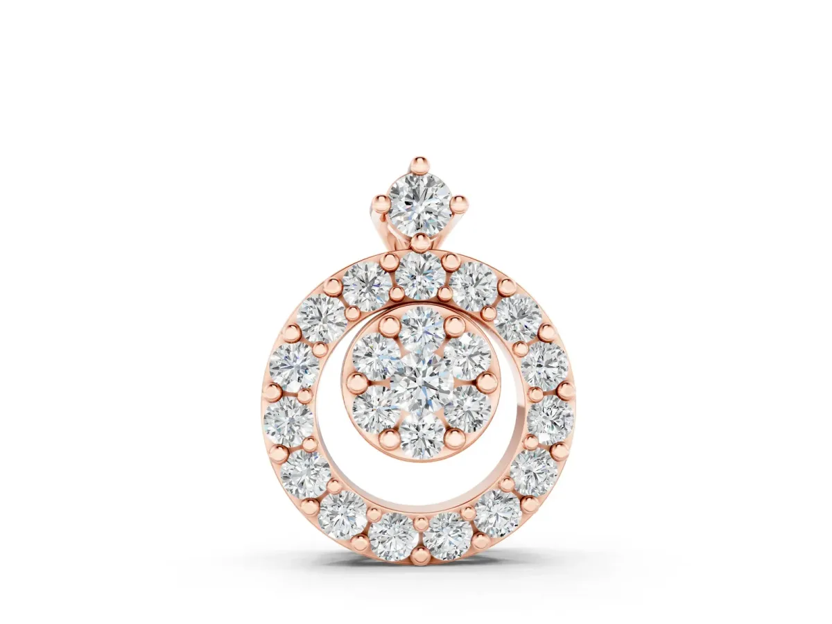 Round Halo Pavé Diamond Pendant with Four-Prong Setting Rose gold