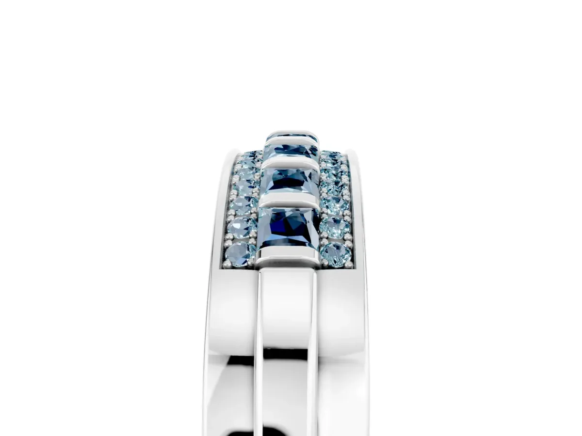 Bar-Set Princess Cut Aquamarine Pavé Band Platinum