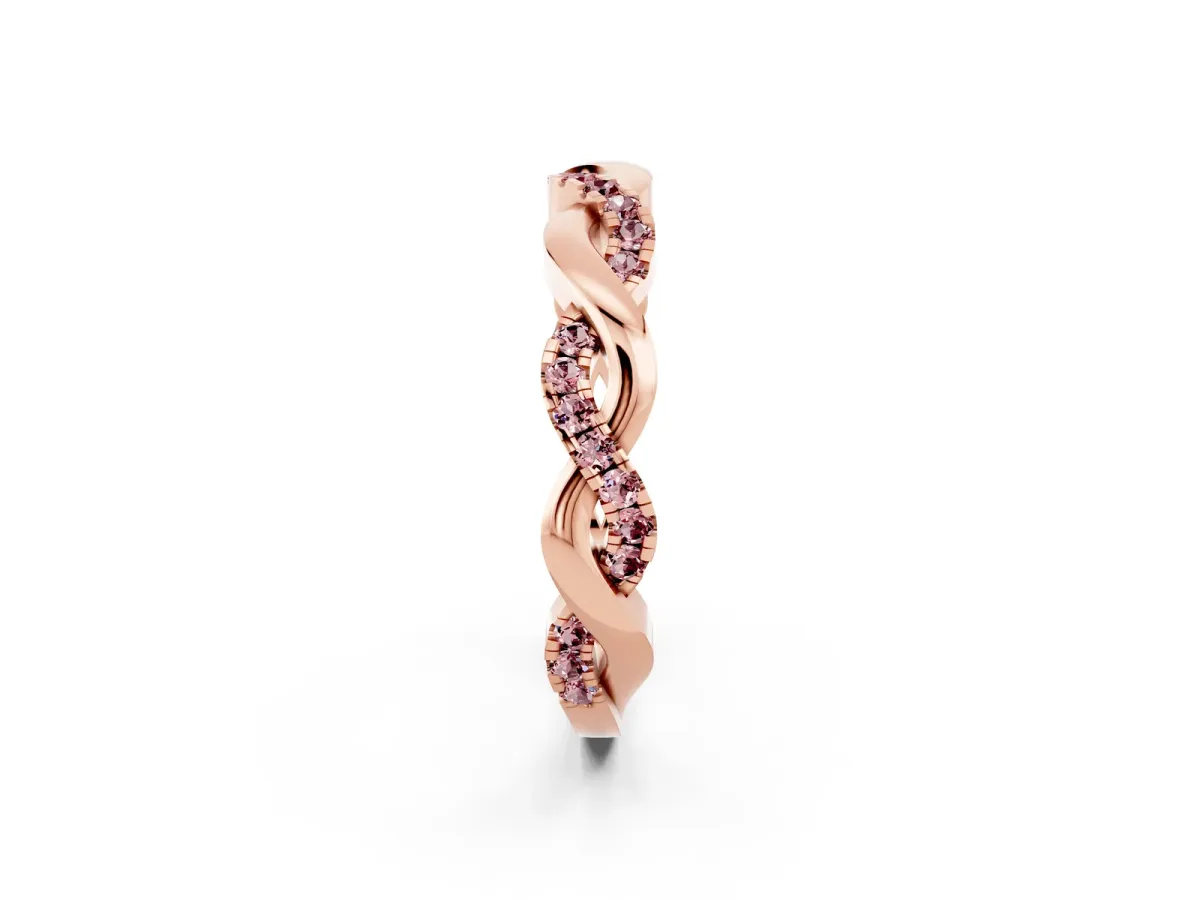 Pavé Round Morganite Twist Eternity Band with Shared Prong Setting Rose gold