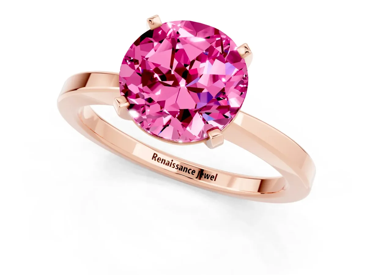 Round Cut Pink Sapphire Solitaire Engagement Ring with Classic Band and Four-Prong Setting Rose gold