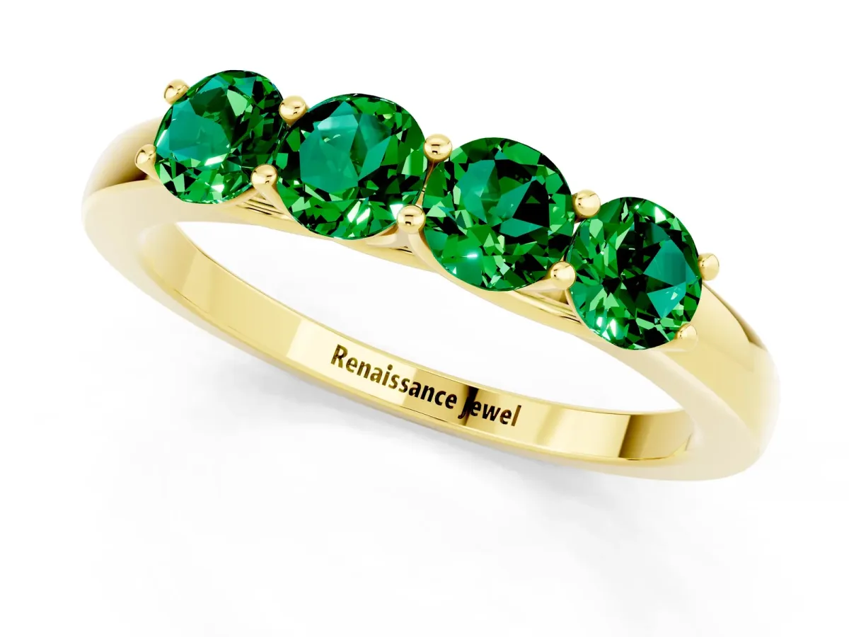 Four-Stone Round Emerald Prong-Set Band Yellow gold