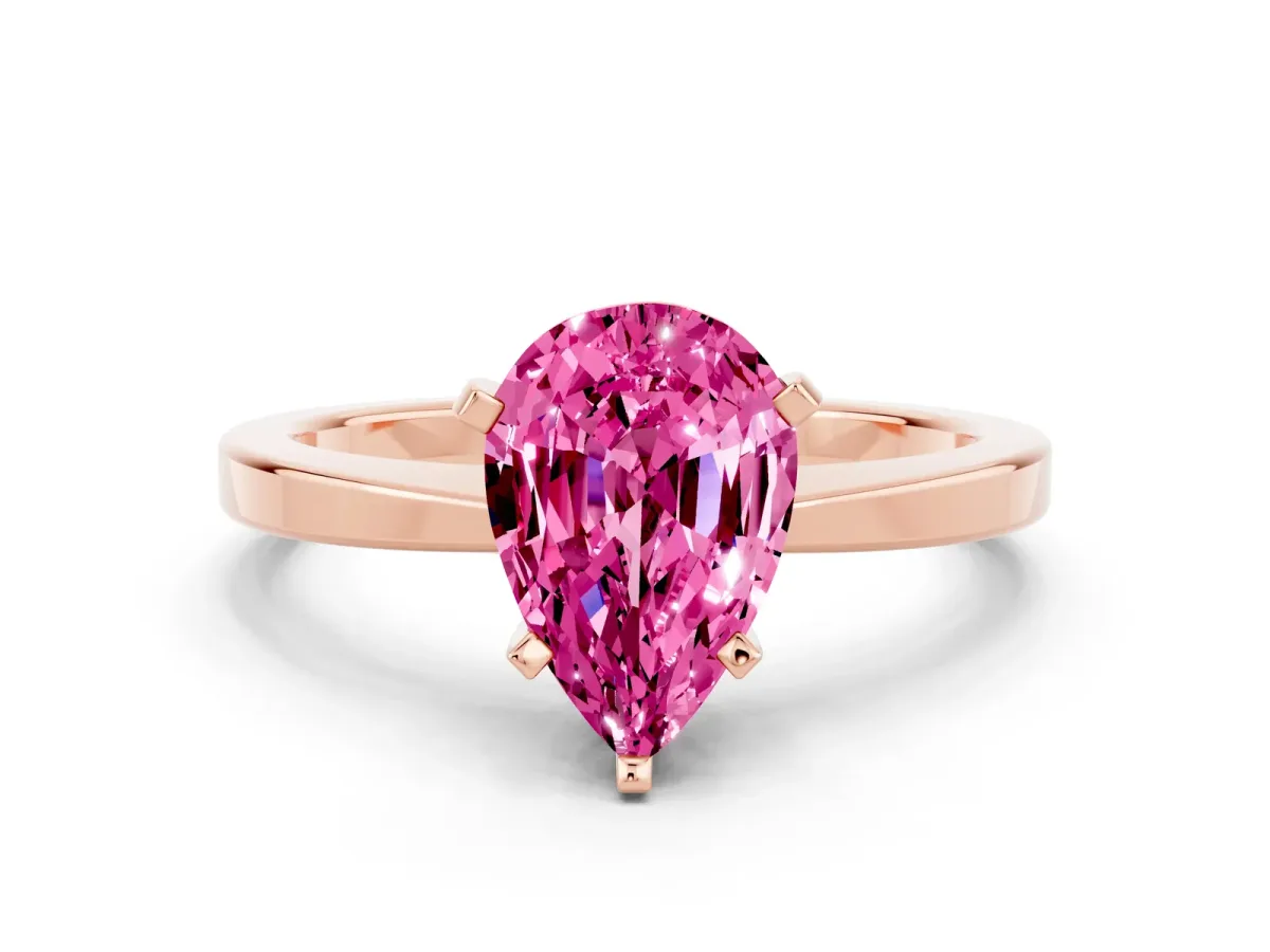 Pear Cut Pink Sapphire Solitaire Engagement Ring with Classic Band and Four-Prong Setting Rose gold