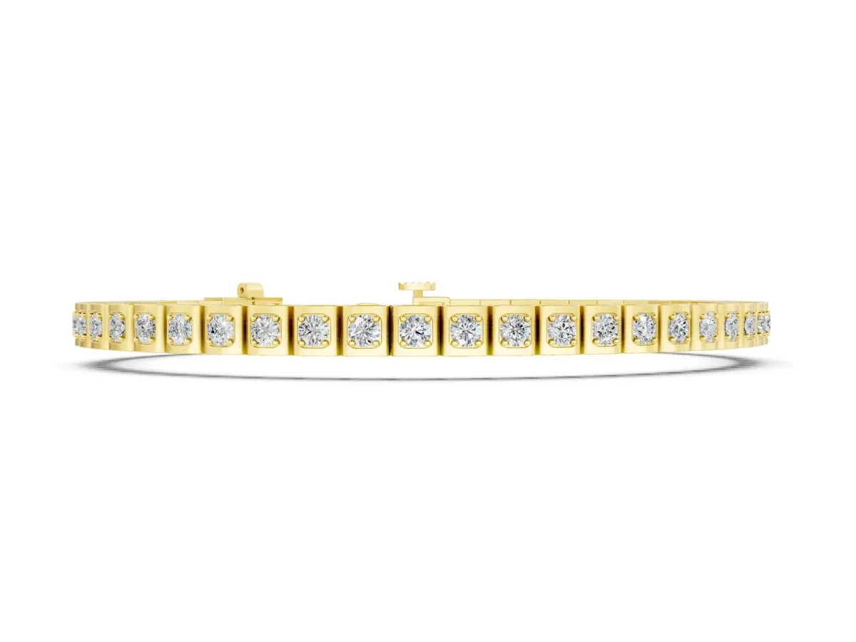 Square Channel Set Round Diamond Tennis Bracelet Yellow gold