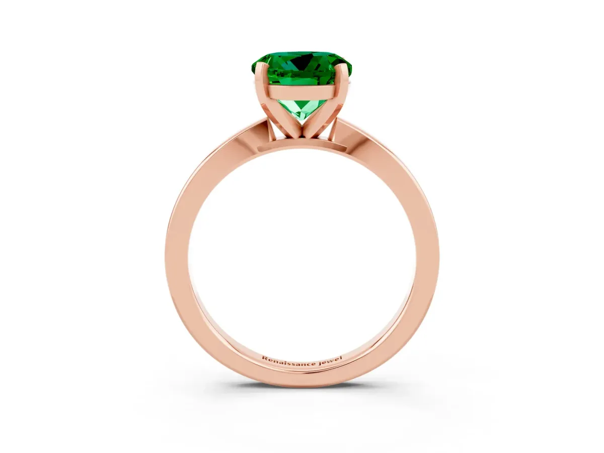 Round Cut Emerald Solitaire Engagement Ring with Classic Band and Four-Prong Setting Rose gold