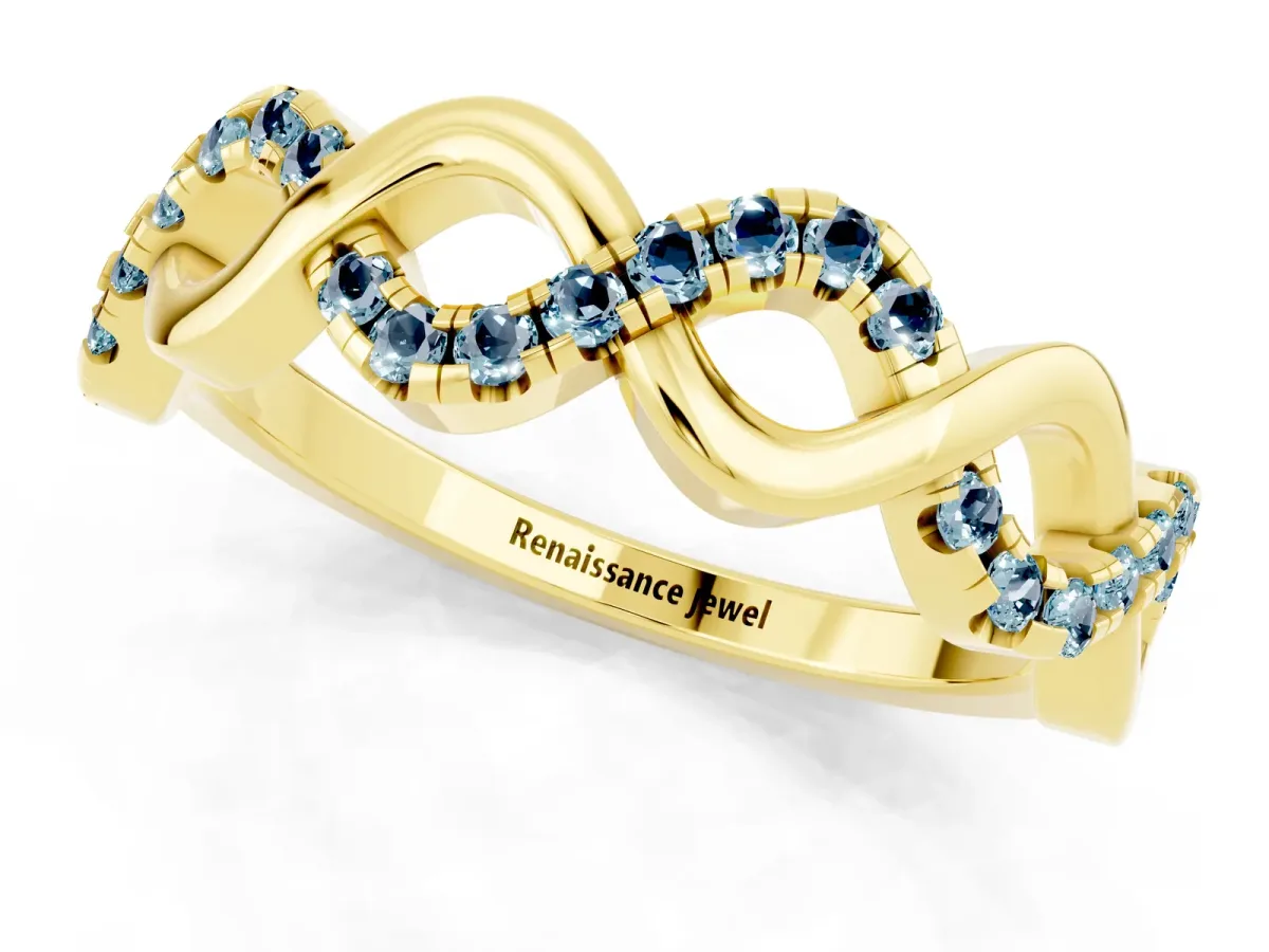 Twist Infinity Round Aquamarine Band with Pavé Setting Yellow gold