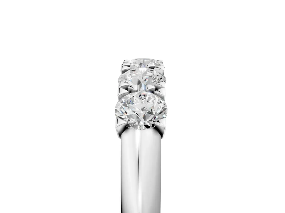 Round Diamond Channel Set Half Eternity Band with Shared Prong Setting White gold