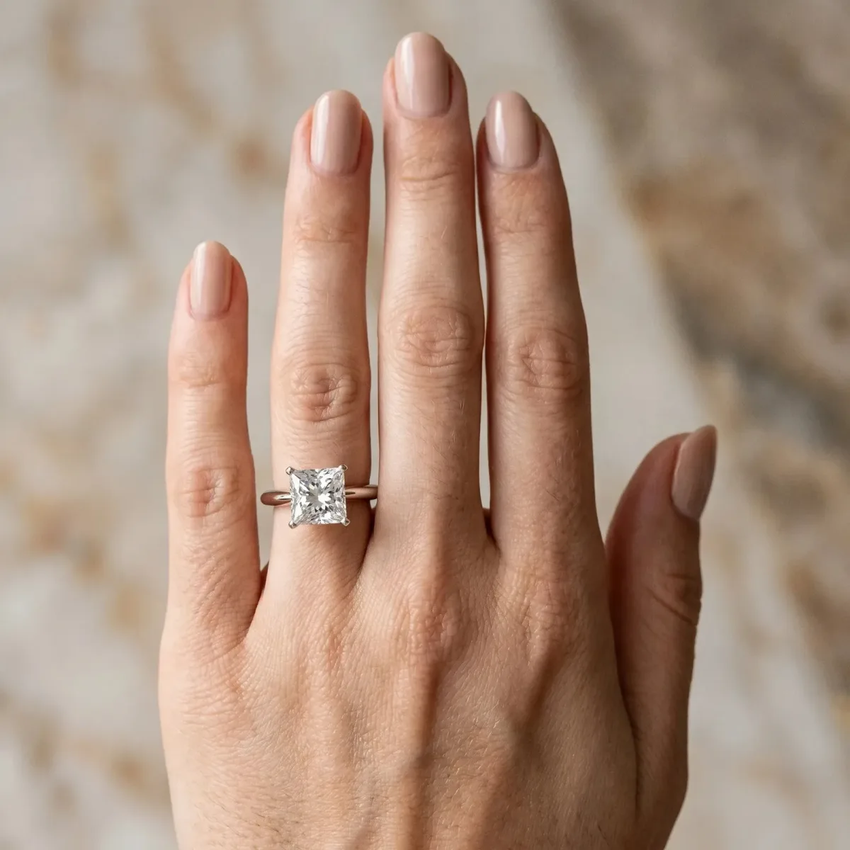 Princess Cut Diamond Solitaire Engagement Ring with Classic Band and Four-Prong Setting Platinum