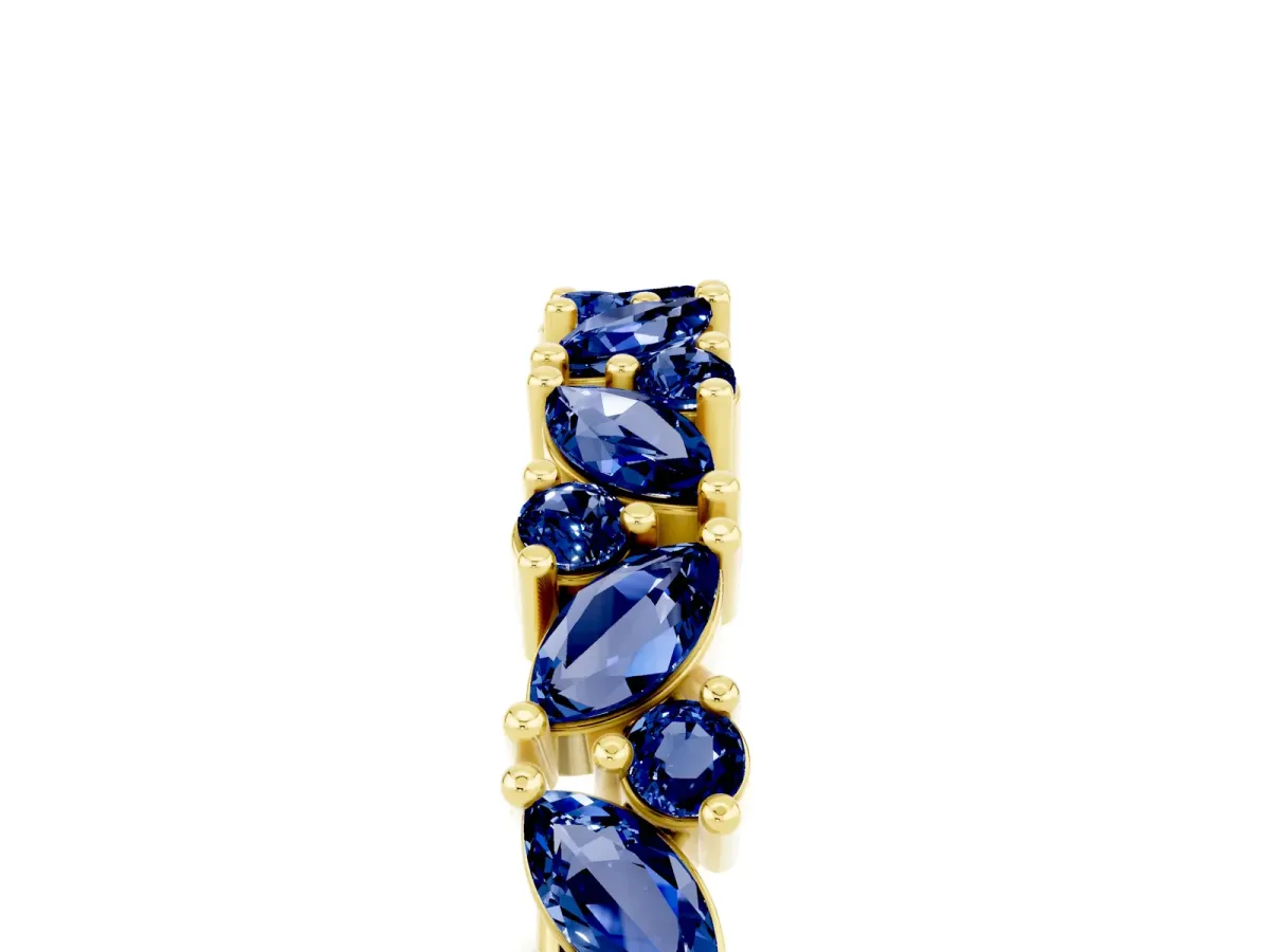 Marquise and Round Blue Sapphire Vine Eternity Band with Prong Setting Yellow gold