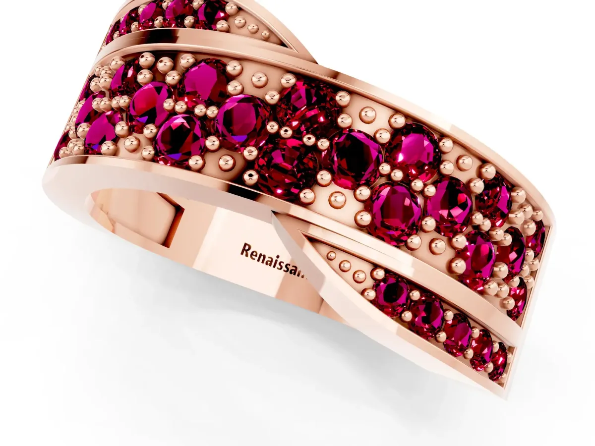 Pavé Round Garnet Crossover Band with Bead Prong Setting Rose gold