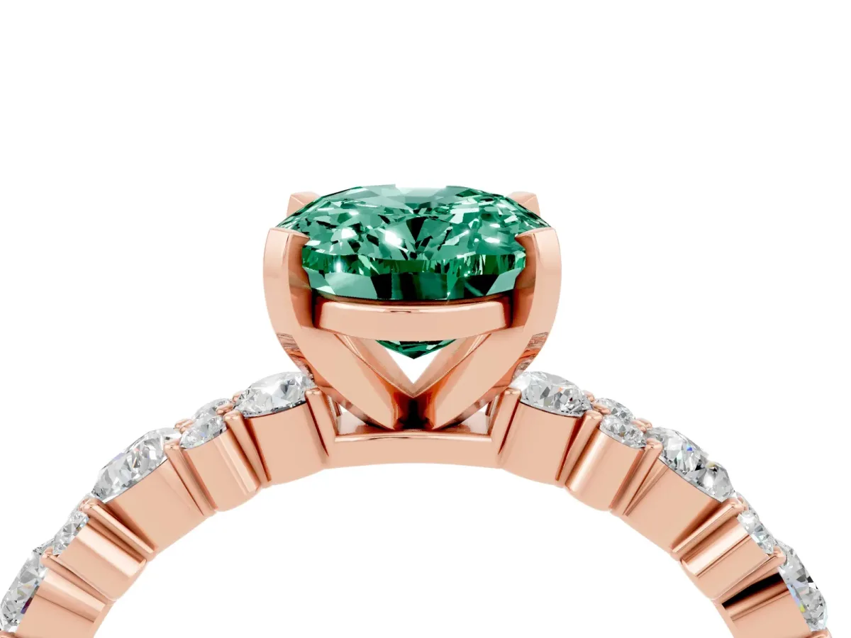Oval Cut Green Sapphire Side Stone Solitaire Ring with Round and Four-Prong Setting Rose gold