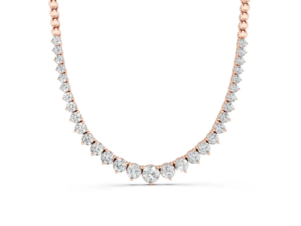 Round Diamond Tennis Necklace with Graduated Prong Setting Rose gold