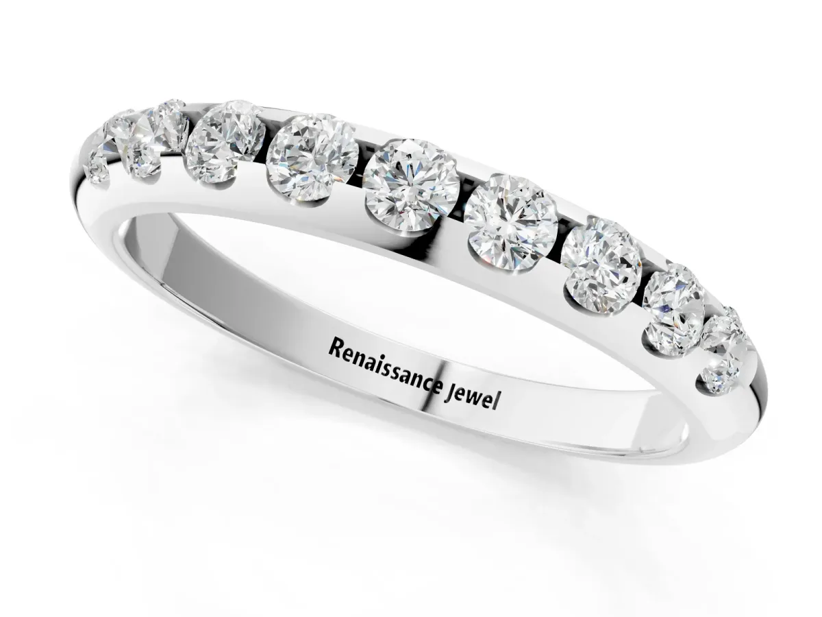 Round Cut Diamond Half-Eternity Band with Shared Prong Setting Platinum