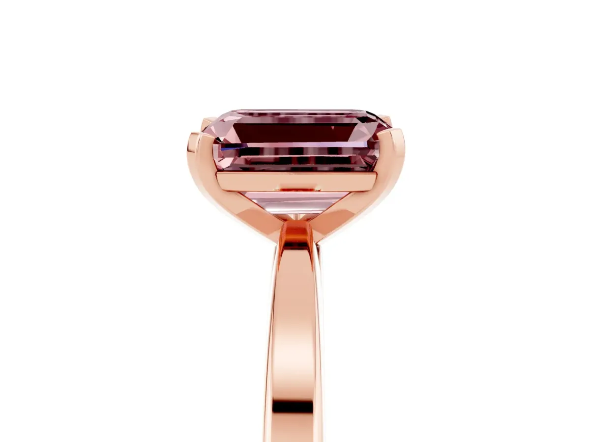 Emerald Cut Morganite Solitaire Engagement Ring with Classic Band and Four-Prong Setting Rose gold
