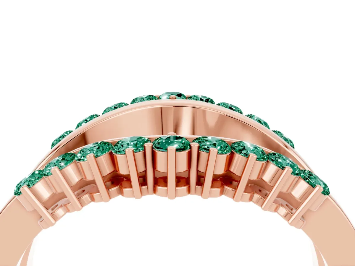 Round Green Sapphire Chevron Contour Band with Prong Setting Rose gold
