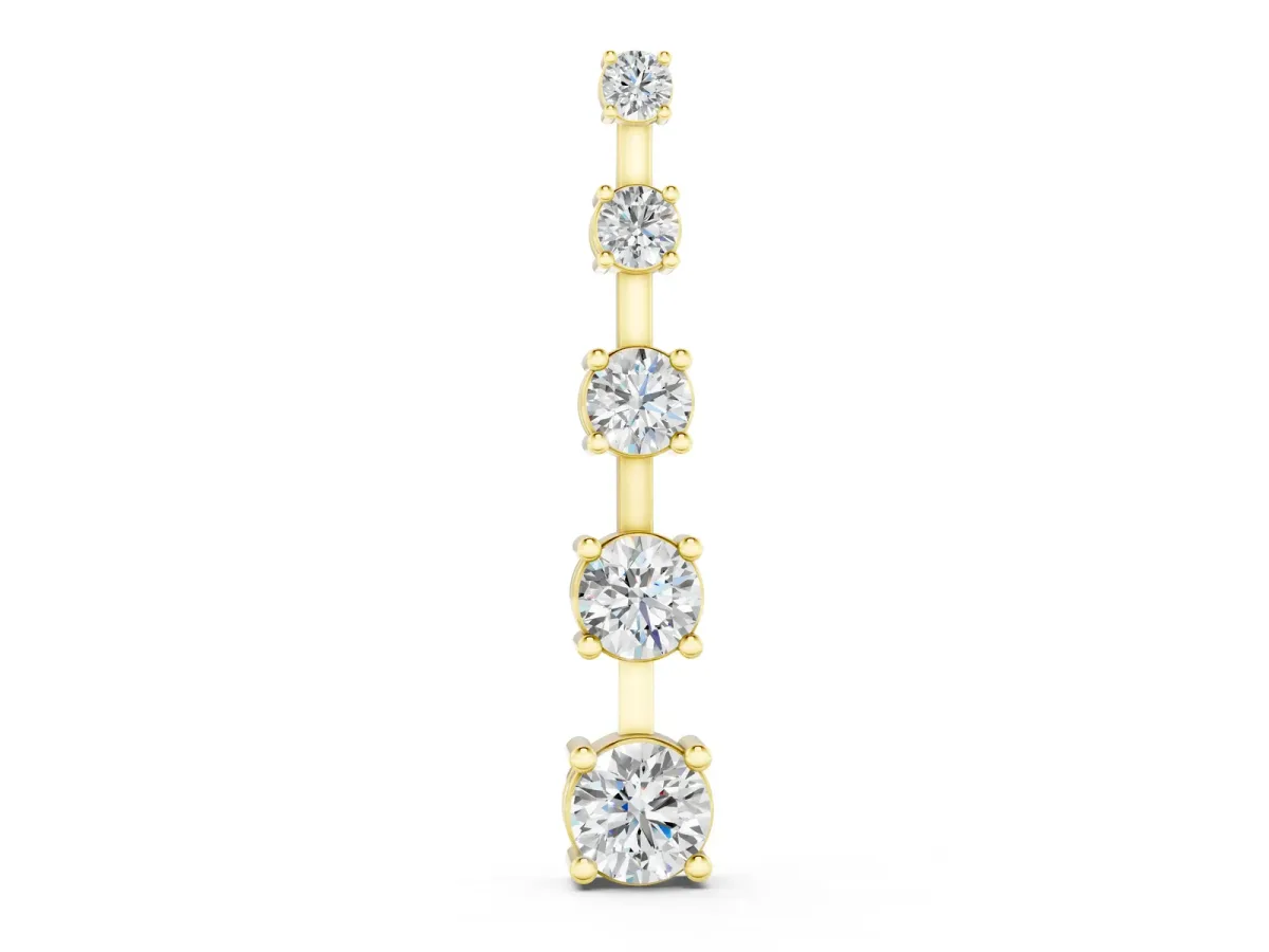 Vertical Bar Pendant with Round Brilliant Diamonds in Prong Setting Yellow gold