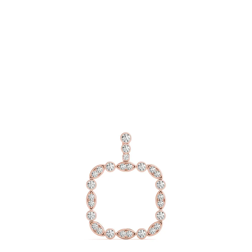 Bezel Marquise and Round Diamond Pendant Rose gold