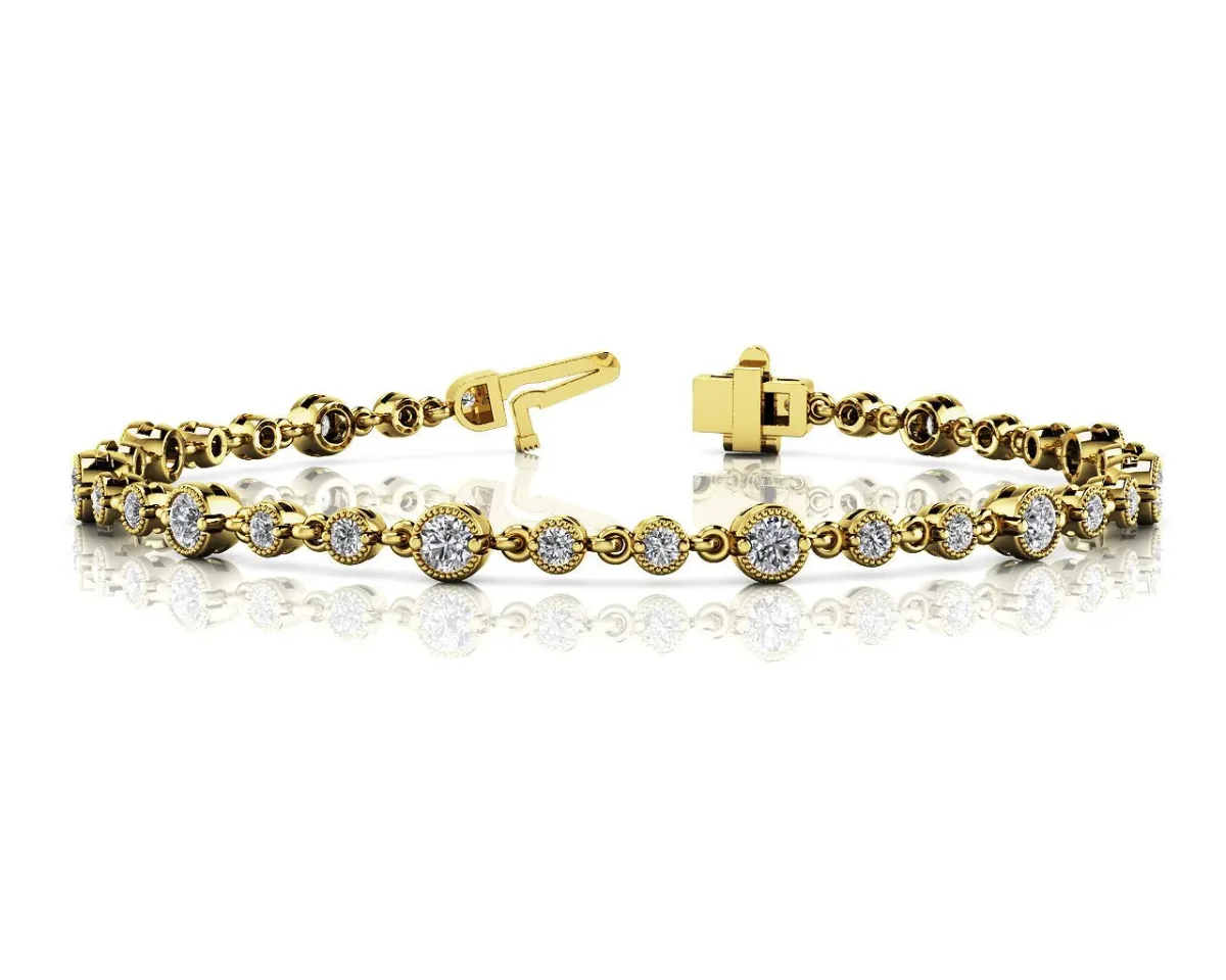 Round Bezel-Set Diamond Tennis Bracelet with Box Clasp Yellow gold