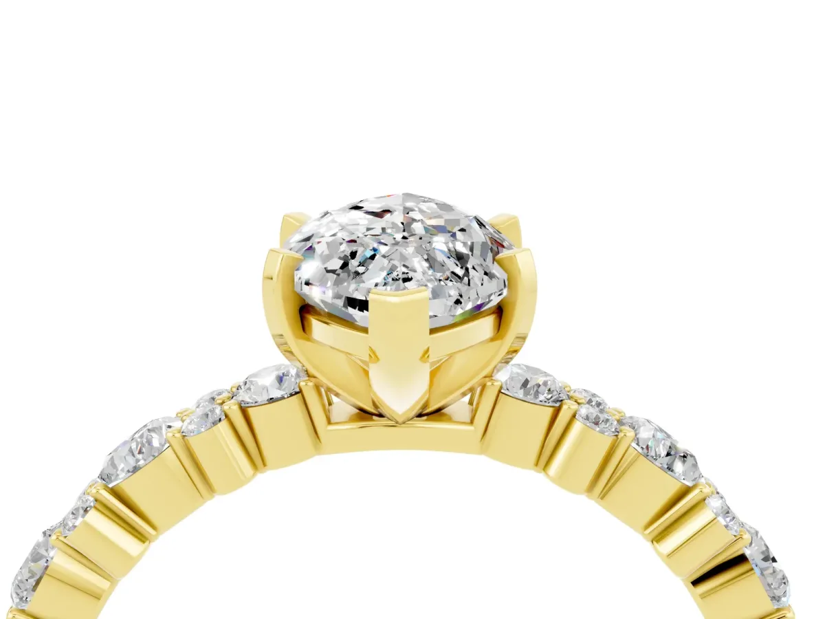 Marquise Cut Moissanite Side Stone Solitaire Ring with Round and Four-Prong Setting Yellow gold