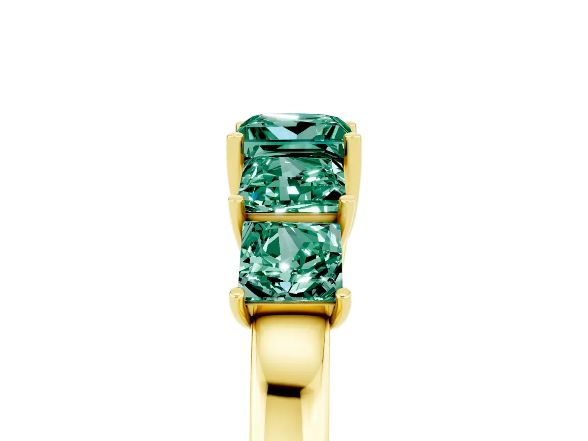 Princess Cut Five-Stone Green Sapphire Ring with Classic Prong Setting Yellow gold