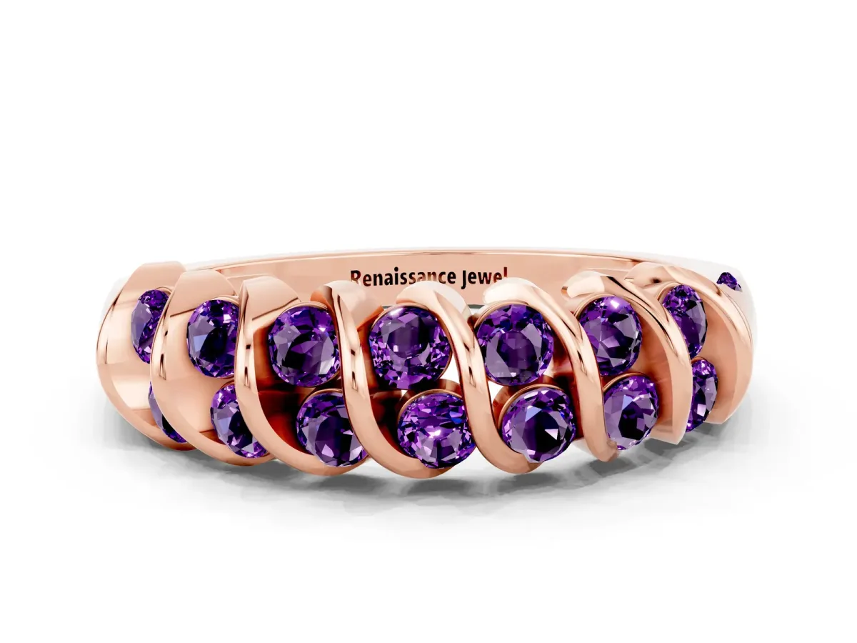 Channel Set Round Amethyst Multi-Row Band Rose gold