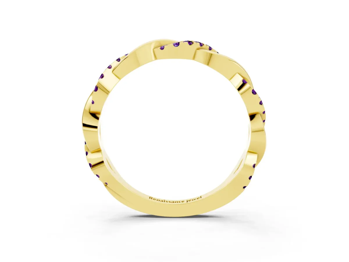 Round Amethyst Twist Eternity Band with Pavé Setting Yellow gold