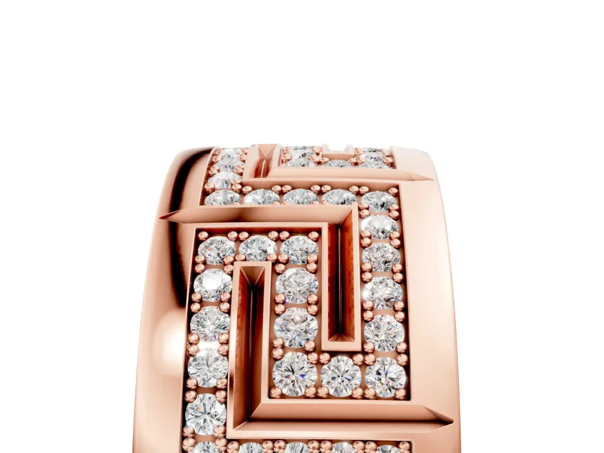 Round Diamond Pavé Greek Key Mens Band Rose gold