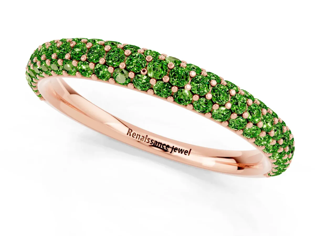 Round Peridot Pavé Eternity Band with Shared Prong Setting Rose gold