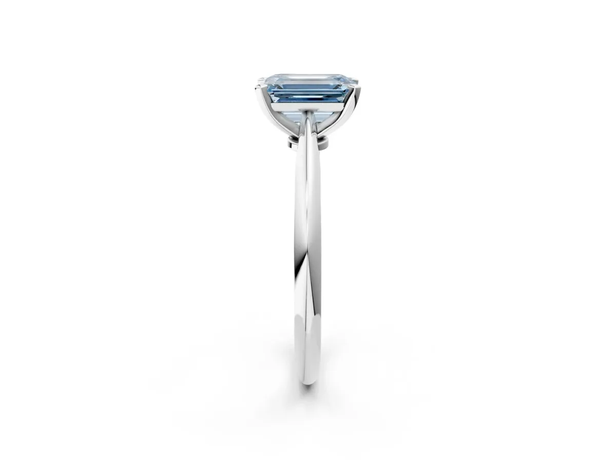 Fancy Blue Emerald Cut Diamond Solitaire Engagement Ring with Classic Band and Four-Prong Setting White gold