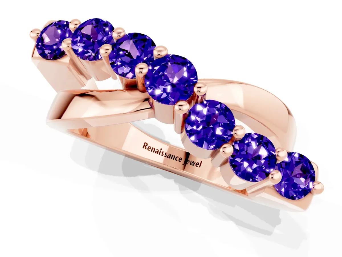 Round Tanzanite Prong-Set Crossover Band Rose gold