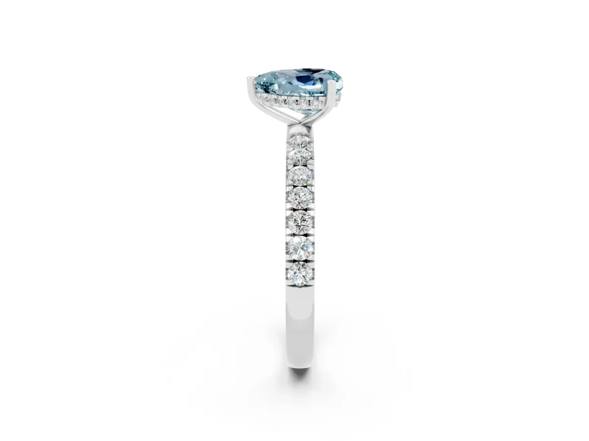 Heart Cut Aquamarine Pave Band Solitaire Ring with Round and Prong Setting Platinum