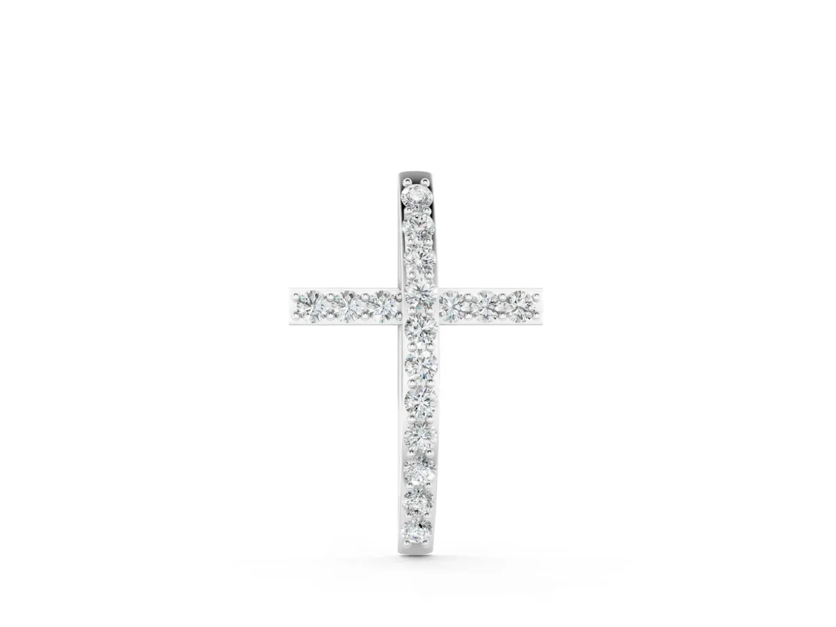 Pavé Round Diamond Cross Pendant with Prong Setting Silver