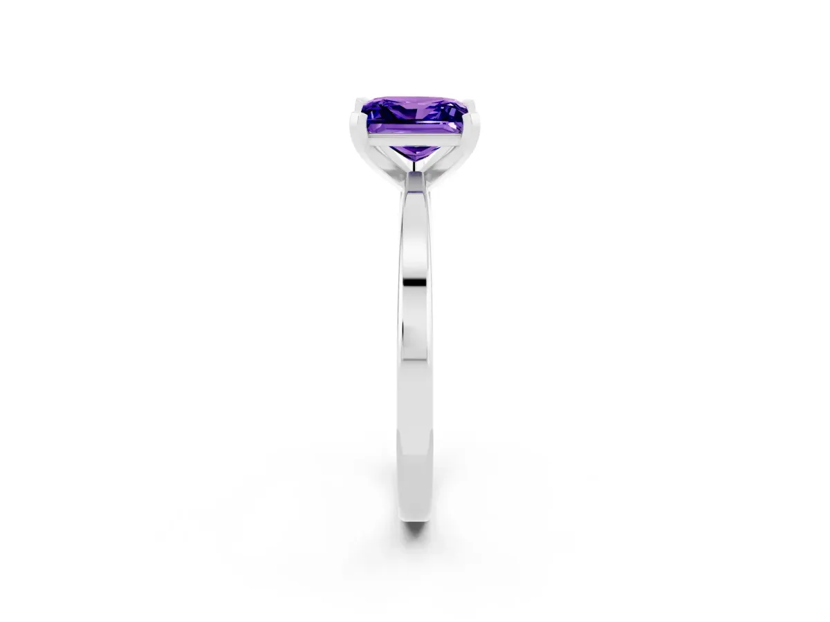 Princess Cut Tanzanite Solitaire Engagement Ring with Classic Band and Four-Prong Setting Silver