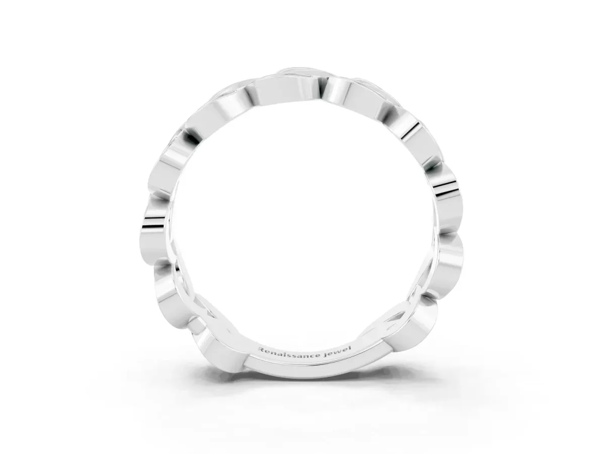 Pavé Round Green Sapphire Interlocking Eternity Band with Bezel Prong Setting Platinum