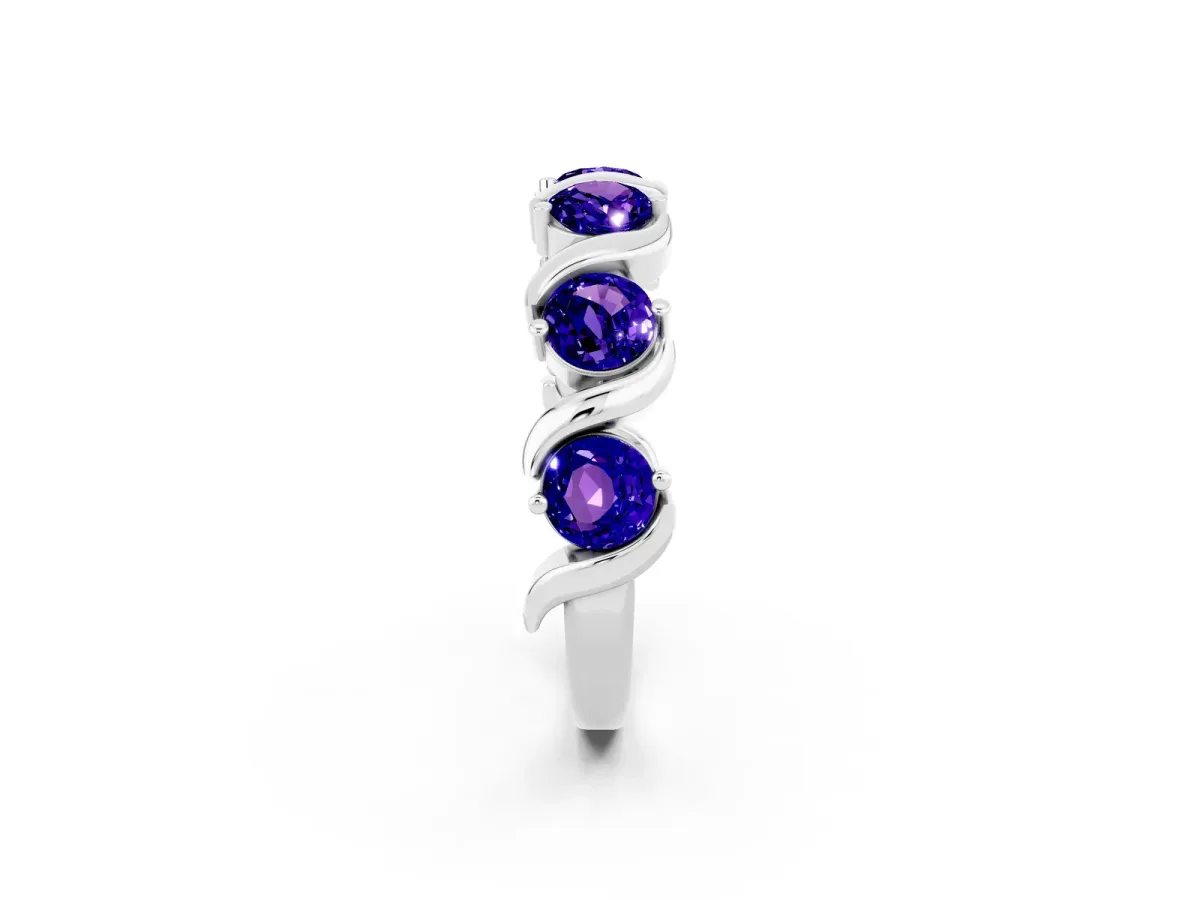 Round Tanzanite Half Eternity Band with Wave Prong Setting Silver