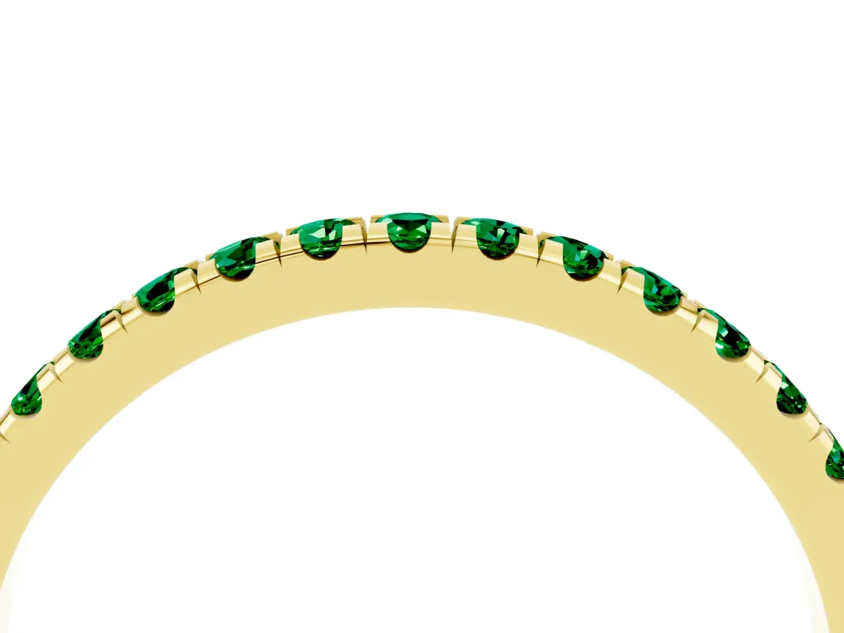 Pavé Round Emerald Half Eternity Band with Shared Prong Setting Yellow gold