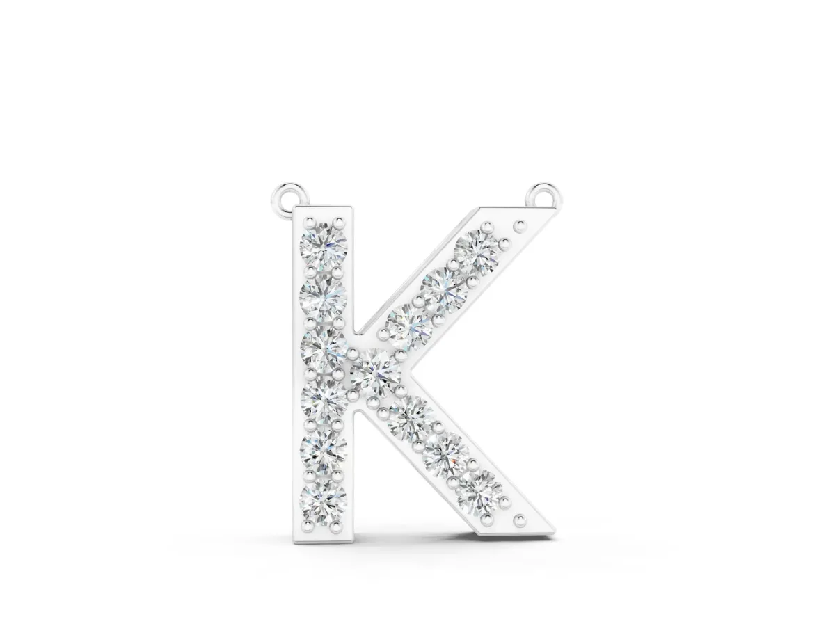 Pavé Round Prong Set Initial Pendant White gold