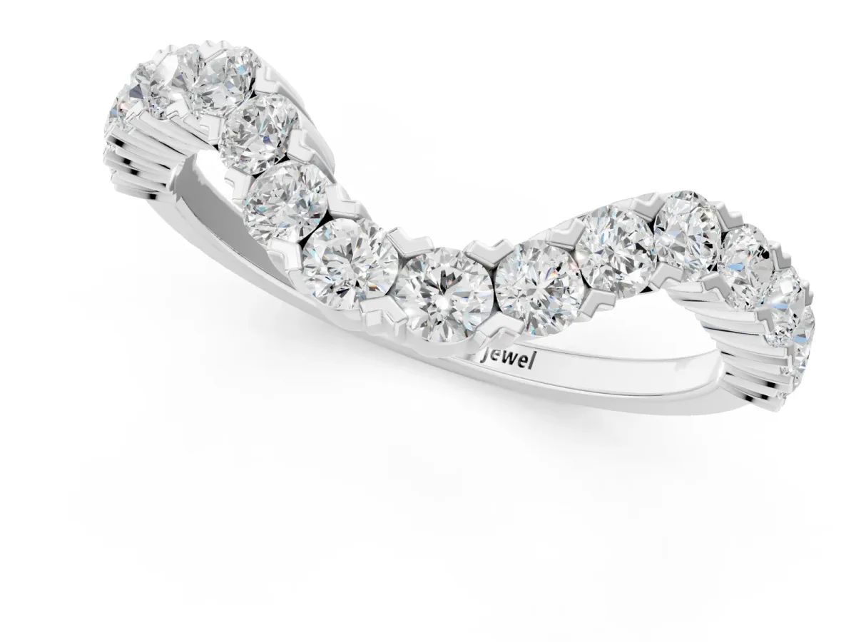 V-Shaped Diamond Round Cut Pavé Band with Prong Setting Platinum