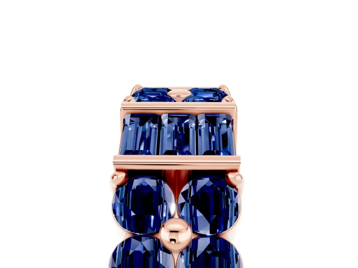 Channel Set Round and Baguette Blue Sapphire Anniversary Band with Prong Setting Rose gold