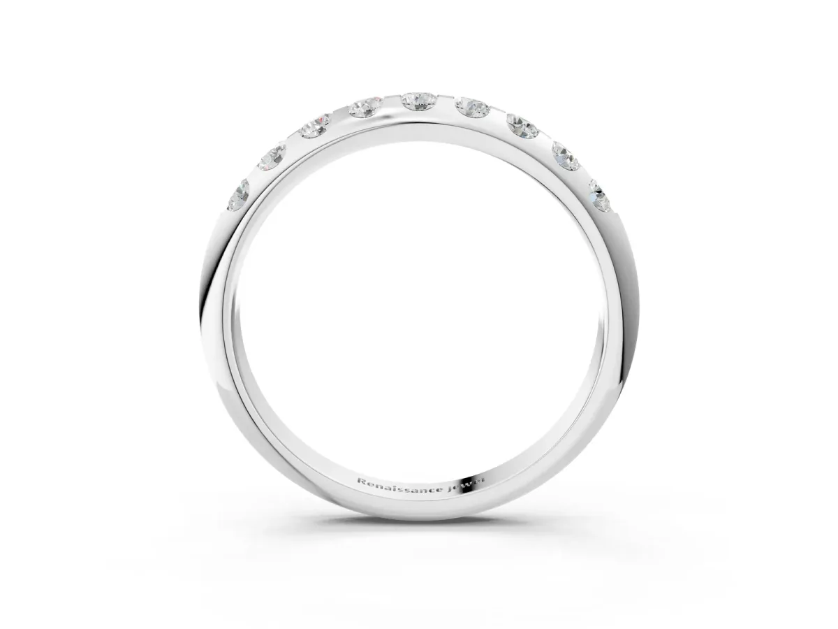 Round Cut Diamond Half-Eternity Band with Shared Prong Setting Platinum