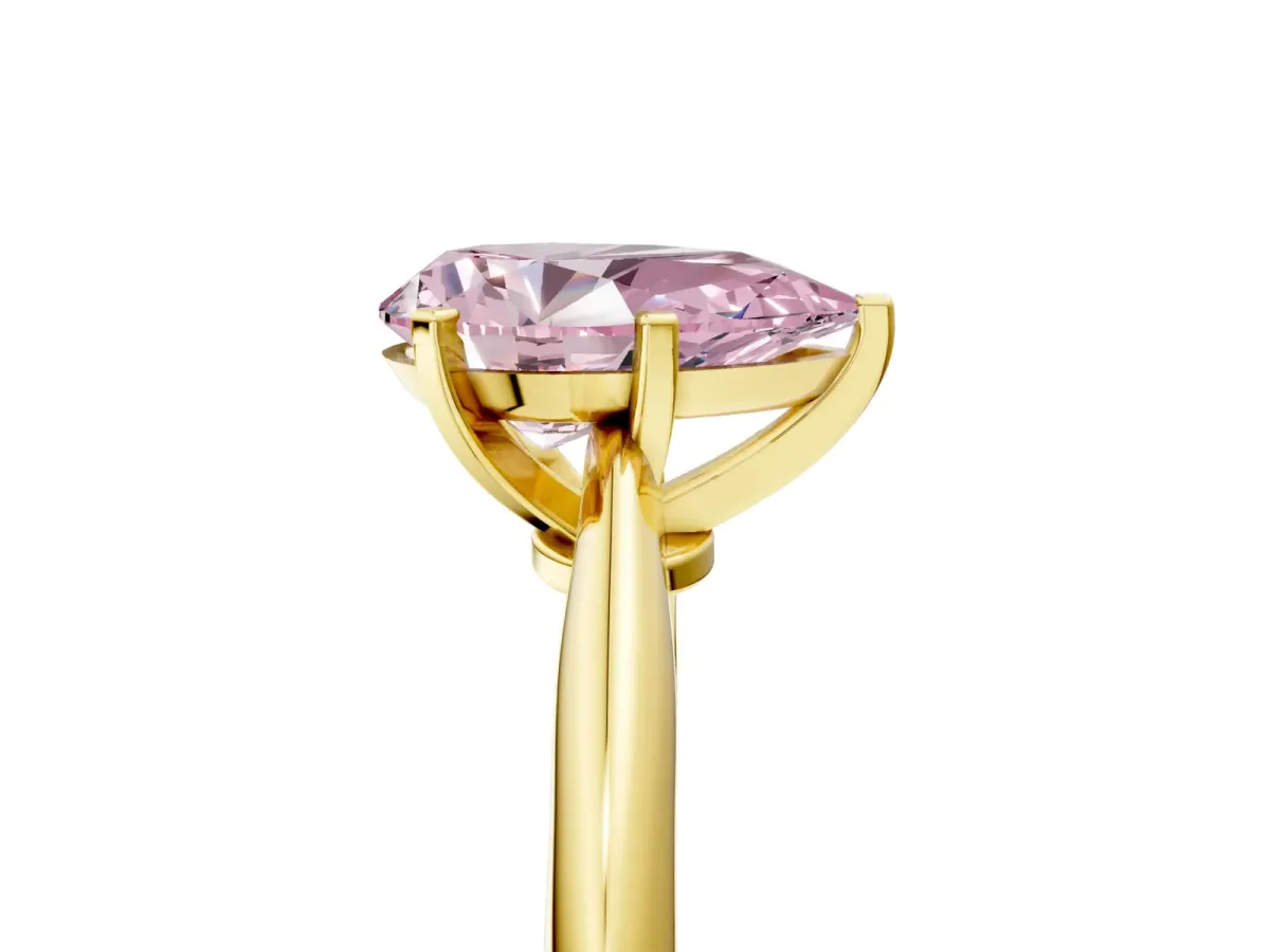 Fancy Pink Pear Cut Diamond Solitaire Engagement Ring with Classic Band and Four-Prong Setting Yellow gold
