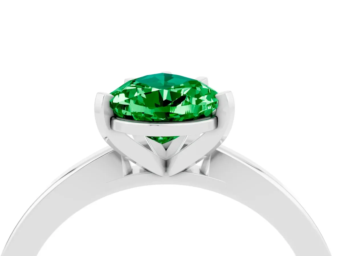 Pear Cut Emerald Solitaire Engagement Ring with Classic Band and Four-Prong Setting Platinum