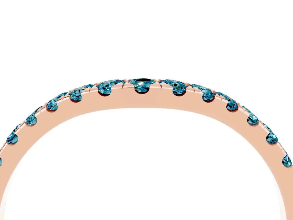 Curved Pavé Round Blue Topaz Wedding Band with Shared Prong Setting Rose gold