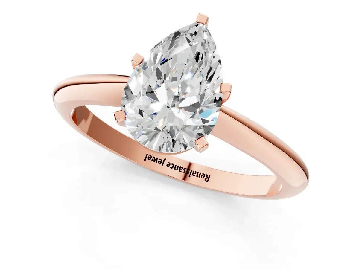 Pear Cut Diamond Solitaire Engagement Ring with Classic Band and Four-Prong Setting Rose gold