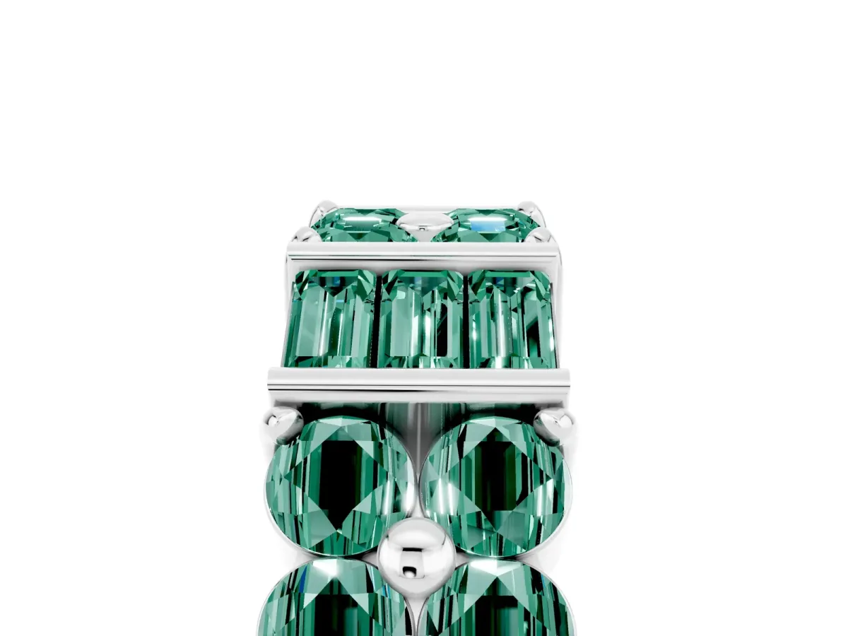 Channel Set Round and Baguette Green Sapphire Anniversary Band with Prong Setting Silver