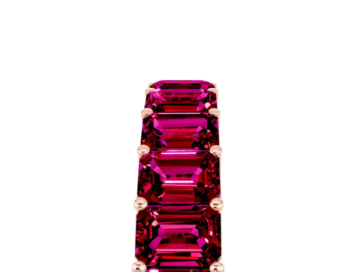 Emerald Cut Garnet Eternity Band with Shared Prong Setting Rose gold